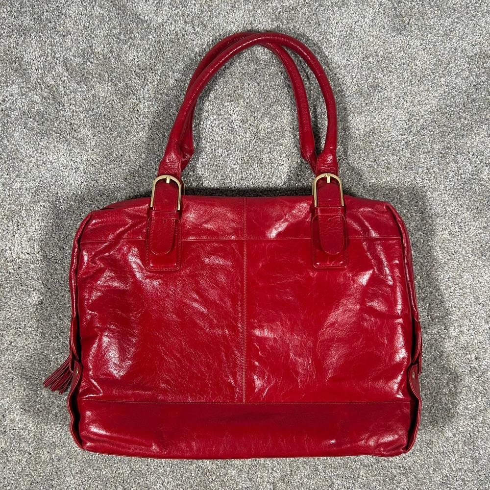 Latico Red Leather Satchel Bag Paisley Lining Gold Hardware Tassel Large Tote - Picture 2 of 11